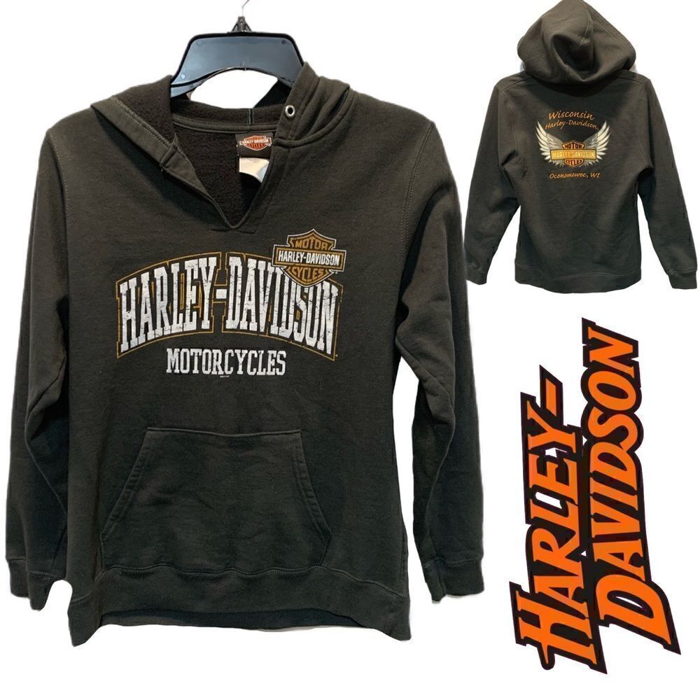 Classic Harley Davidson gray pullover hoodie With logo Oconomowoc Wi on … - Picture 2 of 16